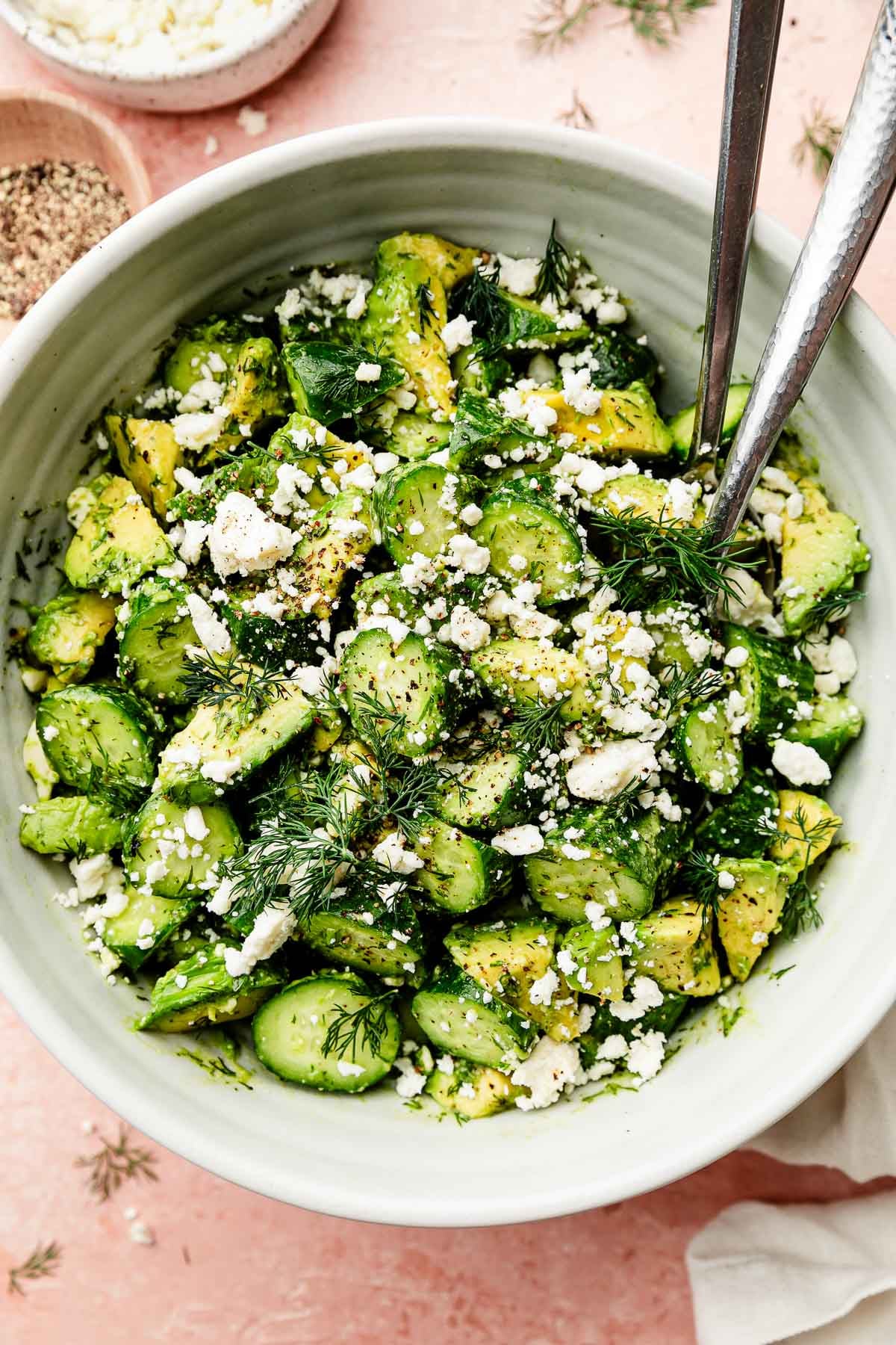 cucumber avocado salad with dill and feta